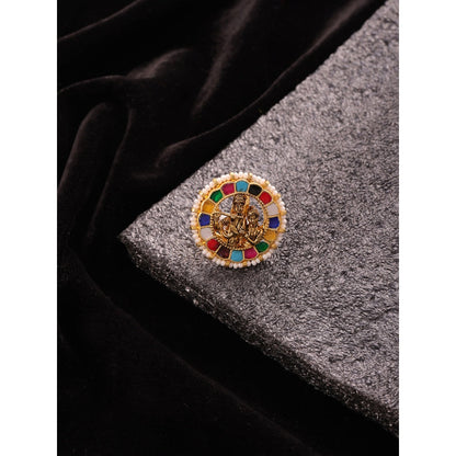 Ruby Raang Studio Navratan Radha Krishan Brooch