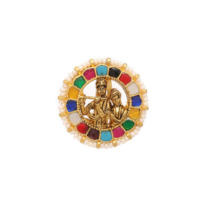 Ruby Raang Studio Navratan Radha Krishan Brooch