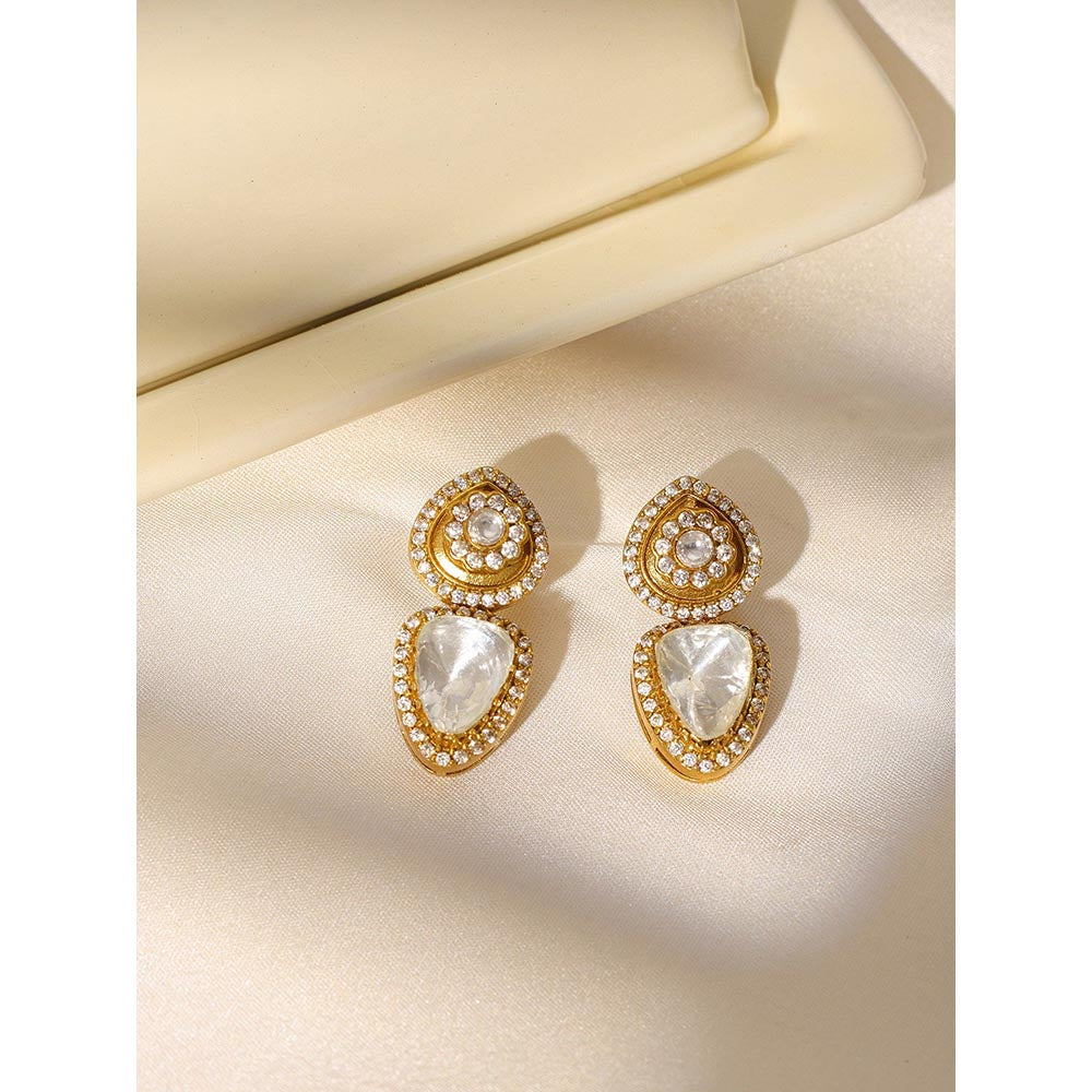 Ruby Raang Studio Gold Toned Kundan Earrings -White