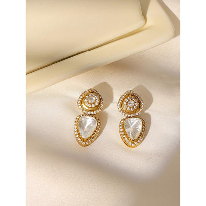 Ruby Raang Studio Gold Toned Kundan Earrings -White