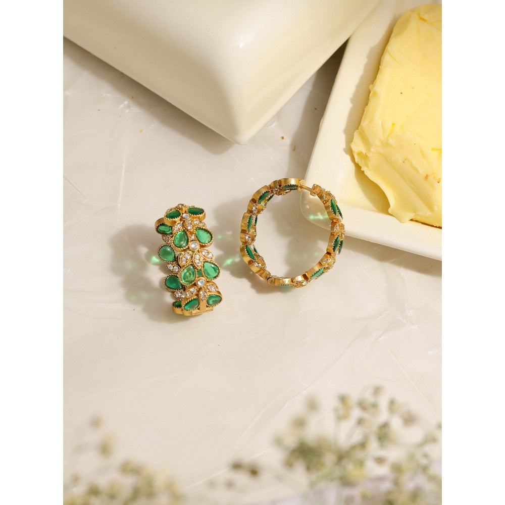 Ruby Raang Studio Women'S Natural Green Stone With Moissanite Diamond Earrings -Multi-Color