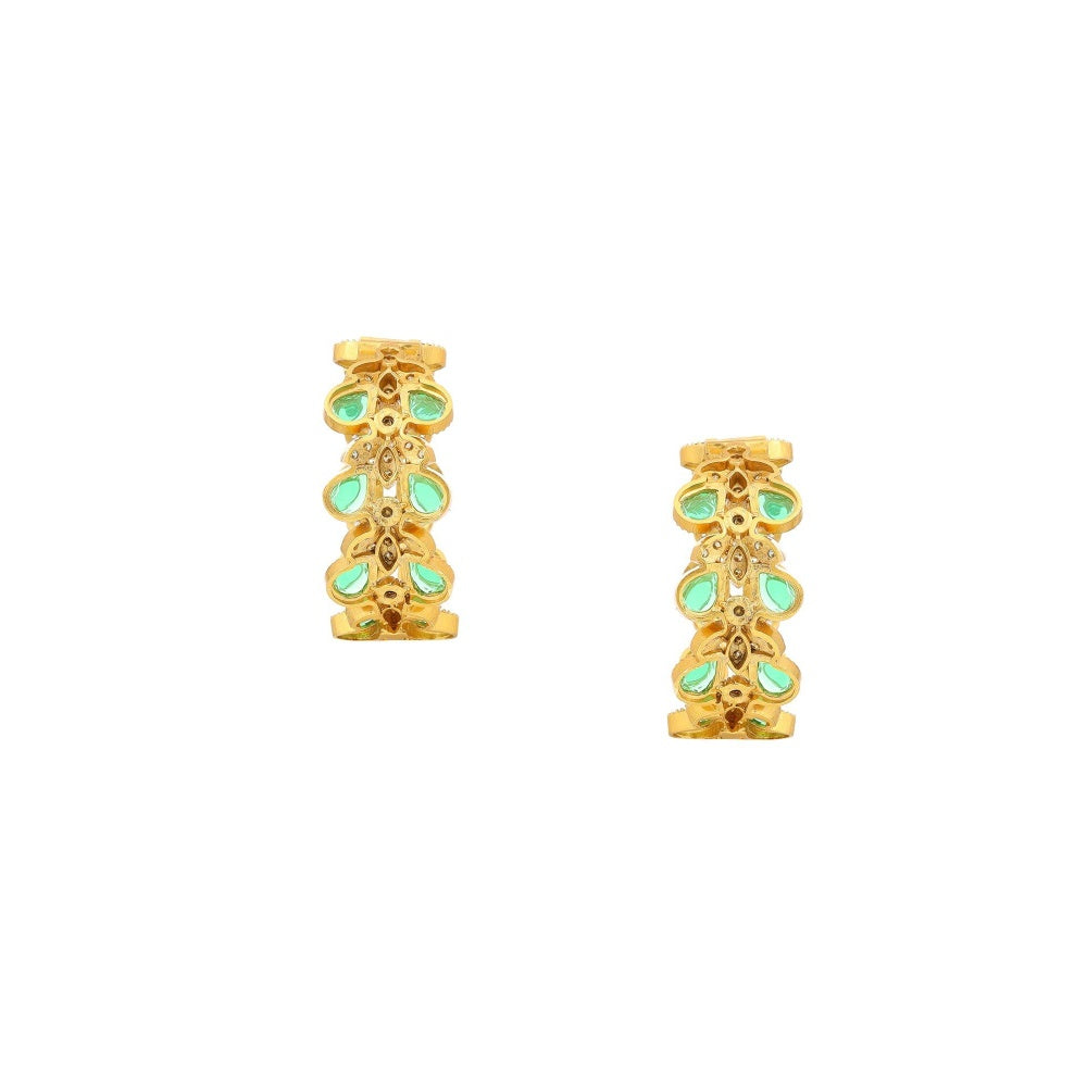 Ruby Raang Studio Women'S Natural Green Stone With Moissanite Diamond Earrings -Multi-Color