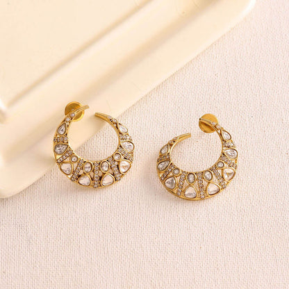 Ruby Raang Studio Moissanite Gold Plated Round Earrings -White