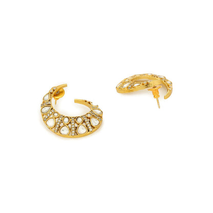 Ruby Raang Studio Moissanite Gold Plated Round Earrings -White