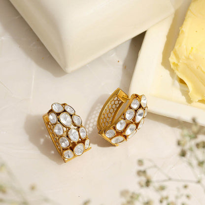 Ruby Raang Studio Glass Kundan Circular Earrings -White