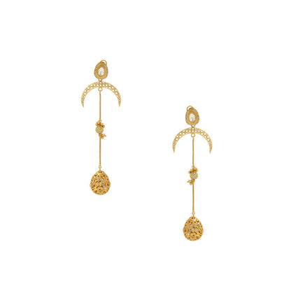 Ruby Raang Studio Glass Kundan Gold Plated Long Earrings -White