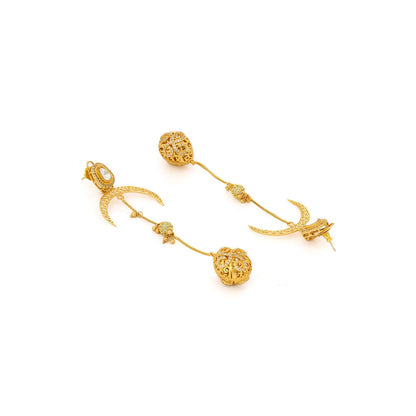 Ruby Raang Studio Glass Kundan Gold Plated Long Earrings -White