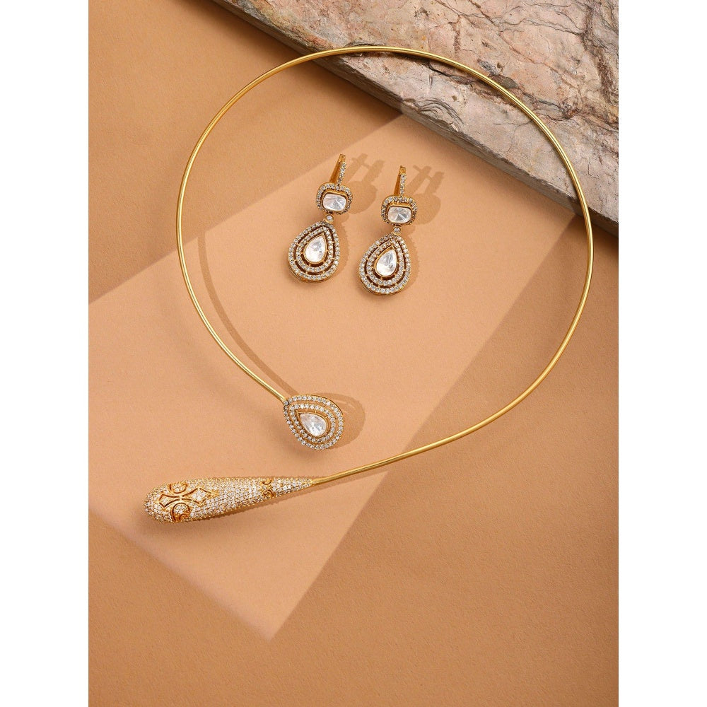 Ruby Raang Studio Kundan Antique Finish Earrings & Necklace Set -White