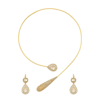 Ruby Raang Studio Kundan Antique Finish Earrings & Necklace Set -White