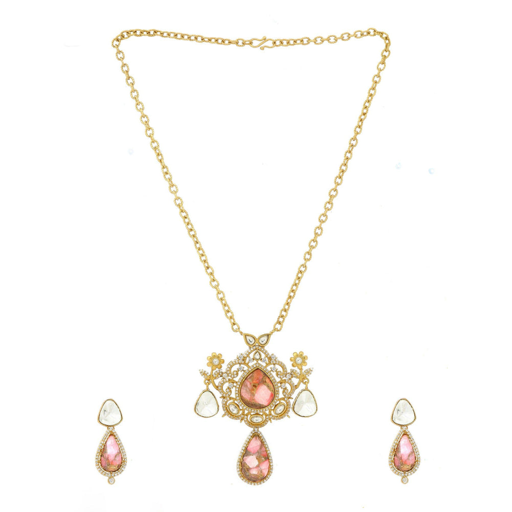 Ruby Raang Studio Natural Stones Earrings & Necklace Set -Multi-Color