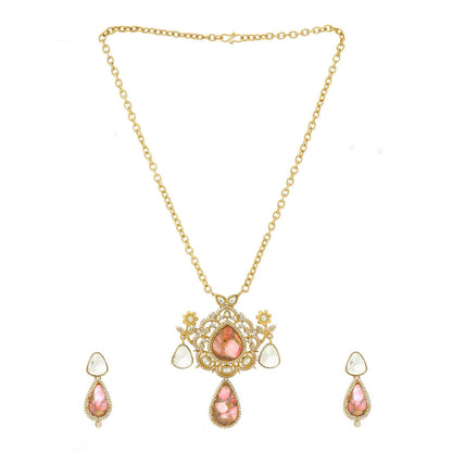 Ruby Raang Studio Natural Stones Earrings & Necklace Set -Multi-Color