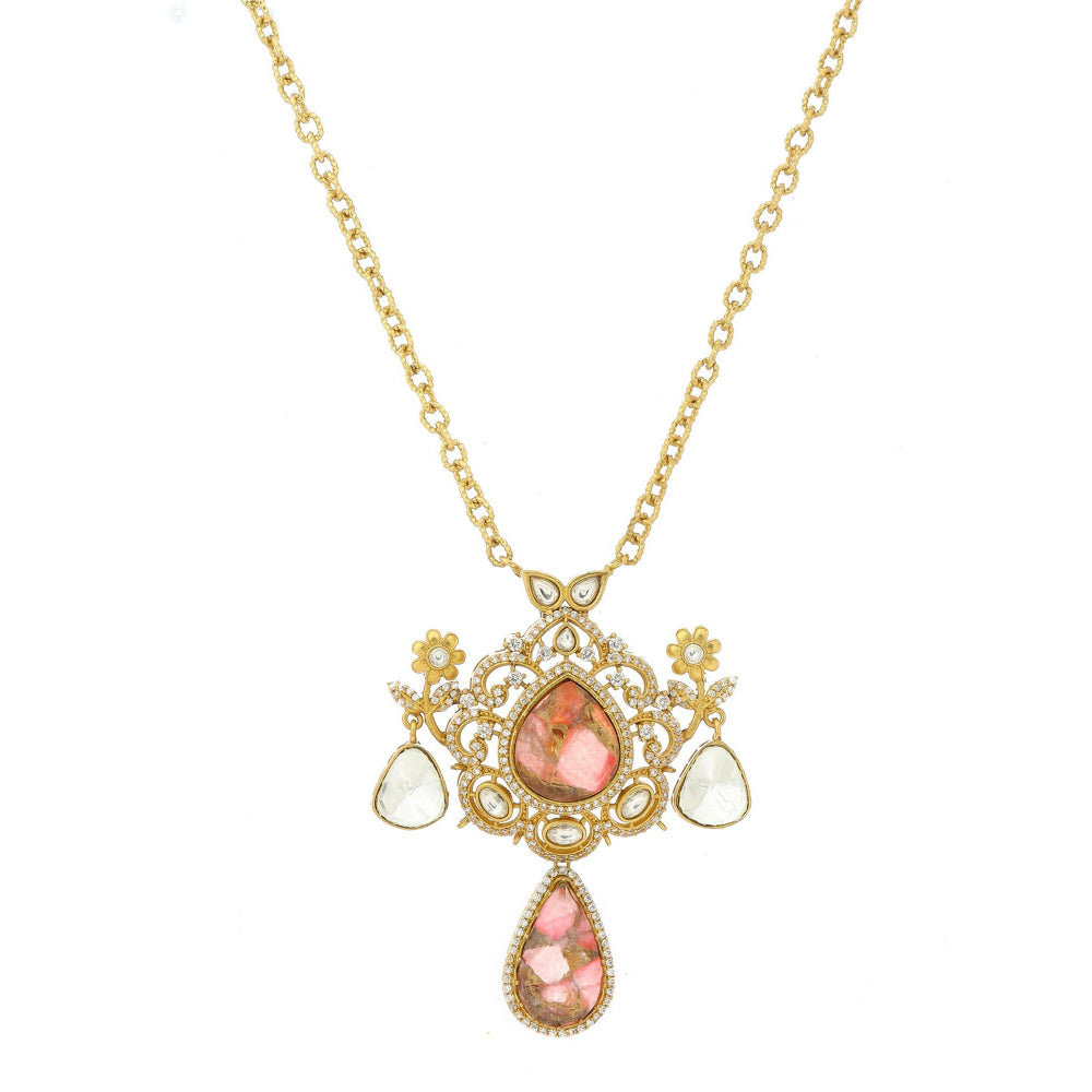 Ruby Raang Studio Natural Stones Earrings & Necklace Set -Multi-Color
