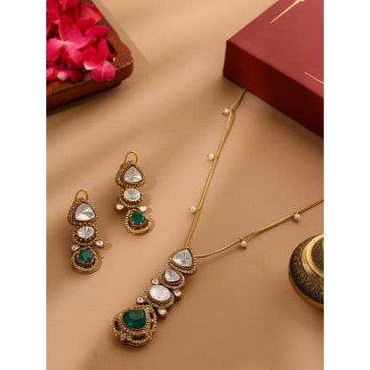 Ruby Raang Studio Natural Stones Antique Finish Earrings & Necklace Set -Multi-Color
