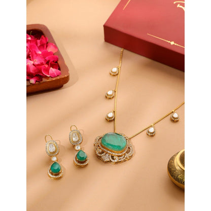 Ruby Raang Studio Natural Stones Antique Finish Earrings & Necklace Set -Multi-Color