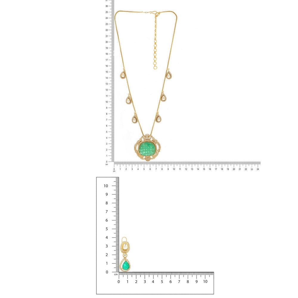 Ruby Raang Studio Natural Stones Antique Finish Earrings & Necklace Set -Multi-Color