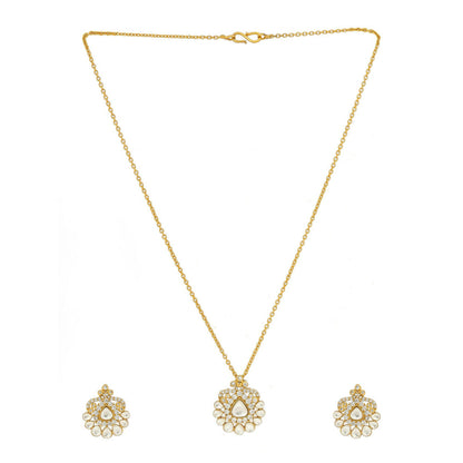 Ruby Raang Studio Kundan Antique Finish Earrings & Necklace Set -White