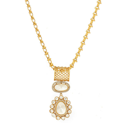 Ruby Raang Studio Kundan Antique Finish Earrings & Necklace Set -White