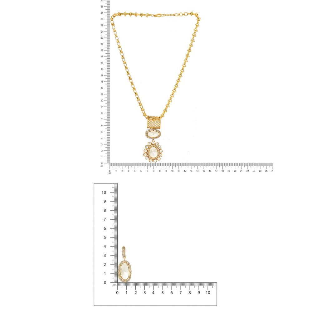 Ruby Raang Studio Kundan Antique Finish Earrings & Necklace Set -White