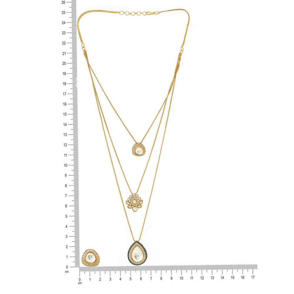 Ruby Raang Studio Kundan Antique Finish Earrings & Dew Drop Necklace Set -White