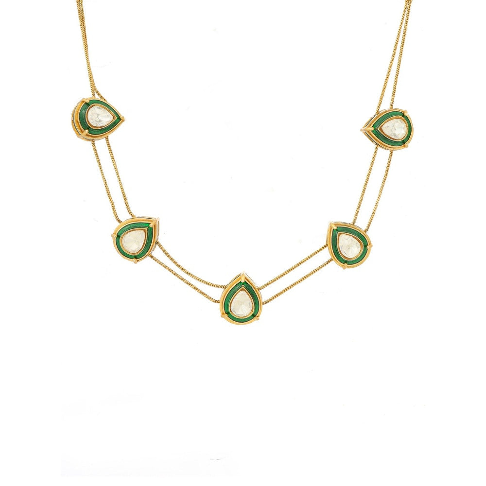 Ruby Raang Studio Minakari Antique Finish Earrings & Drop Necklace Set -Multi-Color