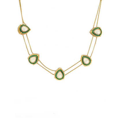 Ruby Raang Studio Minakari Antique Finish Earrings & Drop Necklace Set -Multi-Color