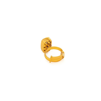 Ruby Raang Studio Kundan Gold Plated Emarald Cut Ring -White