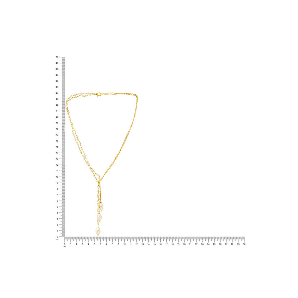 Ruby Raang Studio Beaded Pearl Drop One-Sided Layered Necklace -White