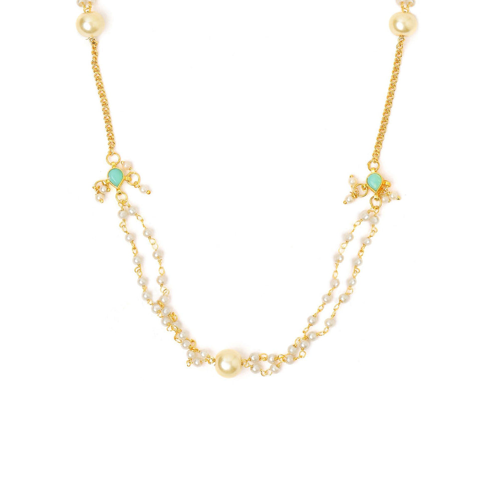 Ruby Raang Studio White Beaded Kundan Necklace -Multi-Color