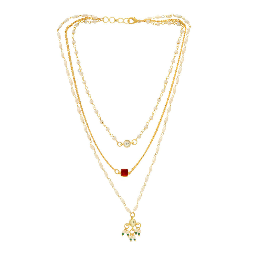 Ruby Raang Studio White & Gold, Red Stone Kundan Necklace