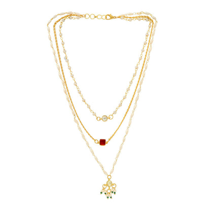 Ruby Raang Studio White & Gold, Red Stone Kundan Necklace