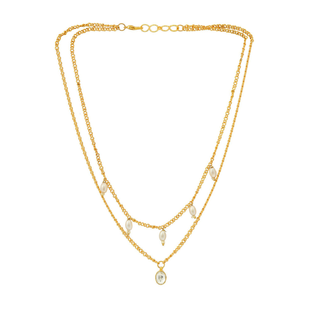 Ruby Raang Studio White & Gold, Handcrafted Kundan Necklace -White