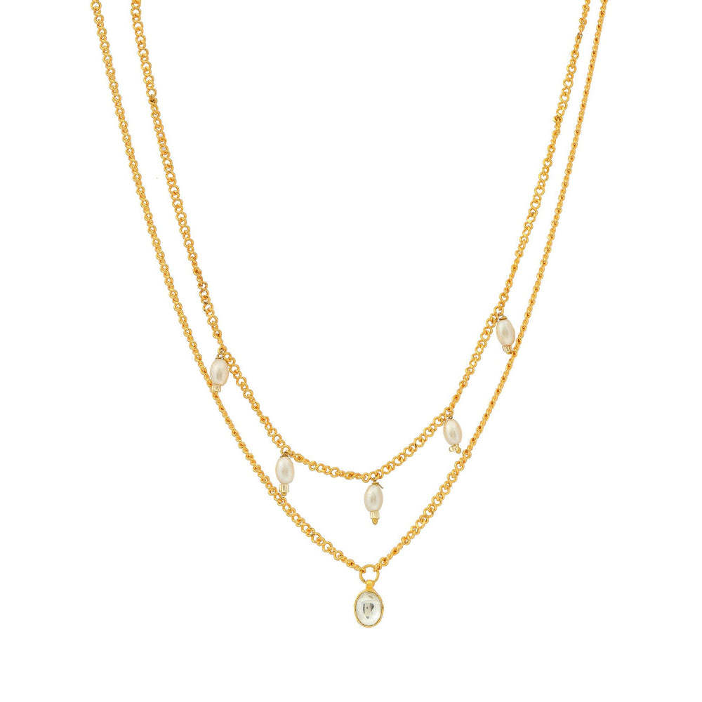 Ruby Raang Studio White & Gold, Handcrafted Kundan Necklace -White