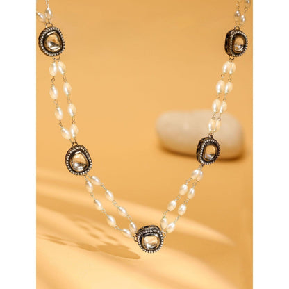 Ruby Raang Studio Rhodium Plated Kundan Necklace -Multi-Color
