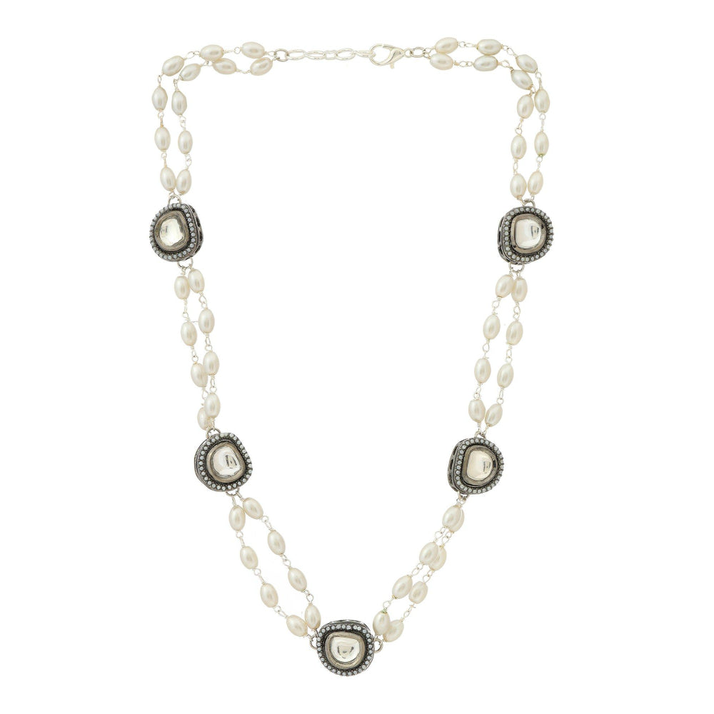 Ruby Raang Studio Rhodium Plated Kundan Necklace -Multi-Color