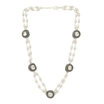 Ruby Raang Studio Rhodium Plated Kundan Necklace -Multi-Color