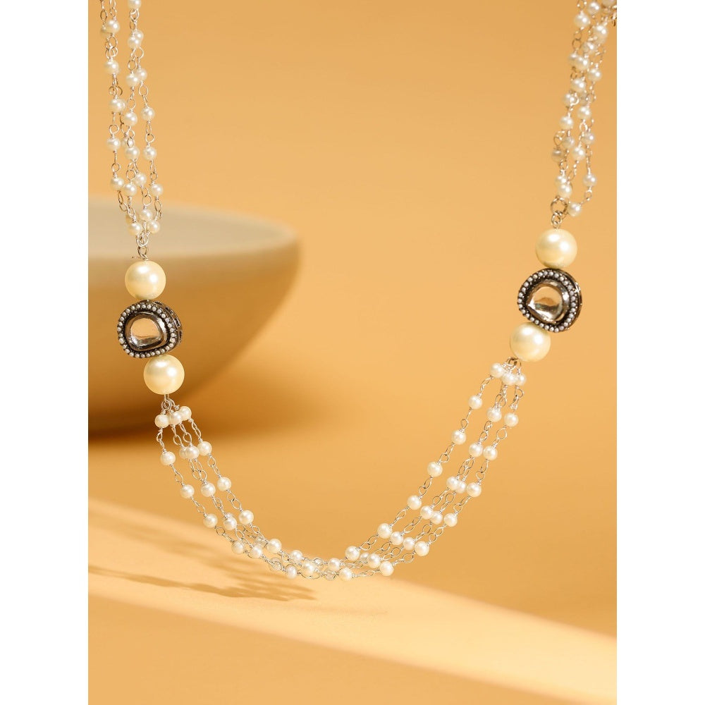 Ruby Raang Studio Rhodium Plated Kundan Necklace -White