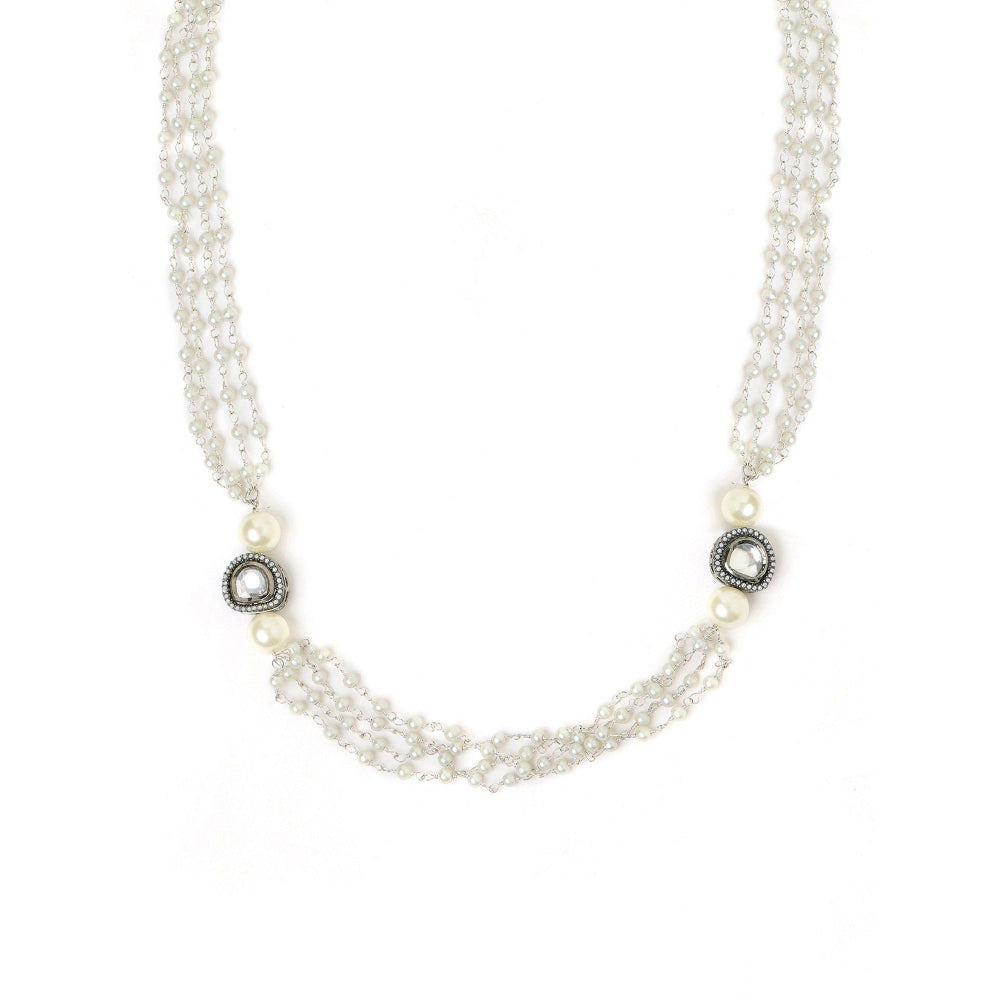 Ruby Raang Studio Rhodium Plated Kundan Necklace -White