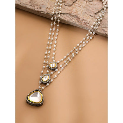 Ruby Raang Studio Beaded Layered Kundan Necklaces -White