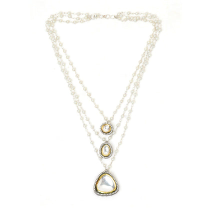 Ruby Raang Studio Beaded Layered Kundan Necklaces -White