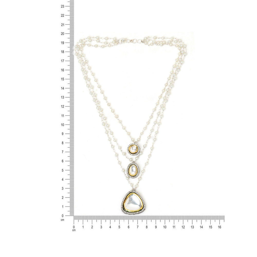 Ruby Raang Studio Beaded Layered Kundan Necklaces -White