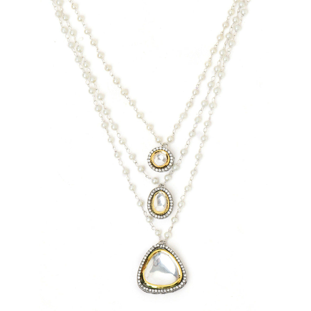 Ruby Raang Studio Beaded Layered Kundan Necklaces -White