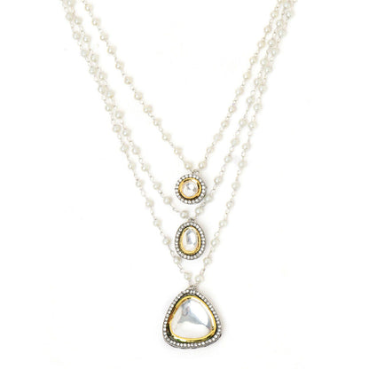 Ruby Raang Studio Beaded Layered Kundan Necklaces -White
