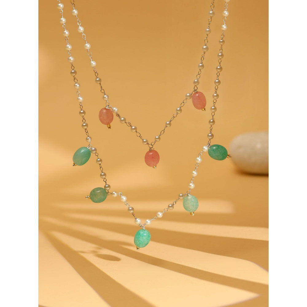 Ruby Raang Studio Beaded Green & Pink Motif Necklace