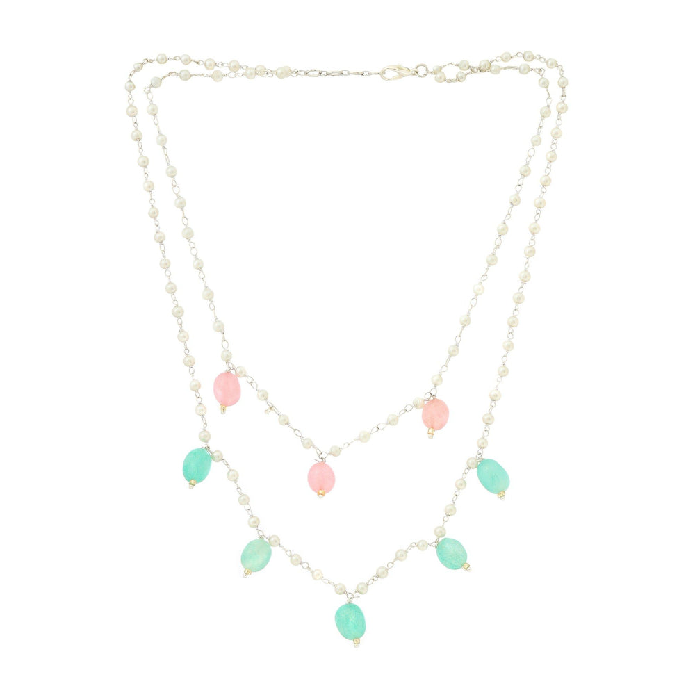 Ruby Raang Studio Beaded Green & Pink Motif Necklace