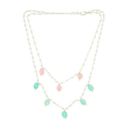 Ruby Raang Studio Beaded Green & Pink Motif Necklace