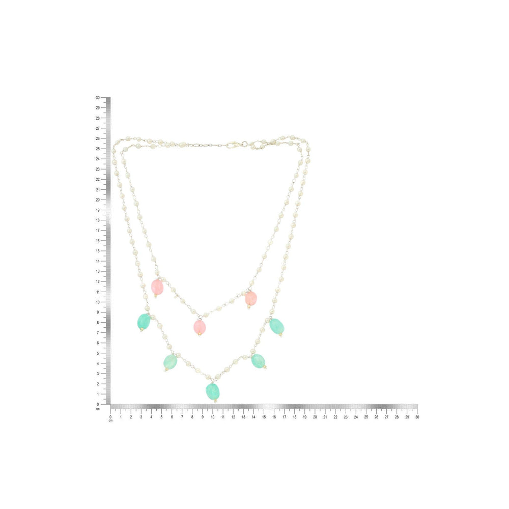 Ruby Raang Studio Beaded Green & Pink Motif Necklace