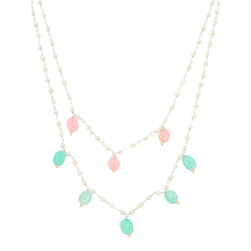 Ruby Raang Studio Beaded Green & Pink Motif Necklace