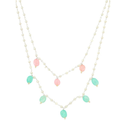 Ruby Raang Studio Beaded Green & Pink Motif Necklace