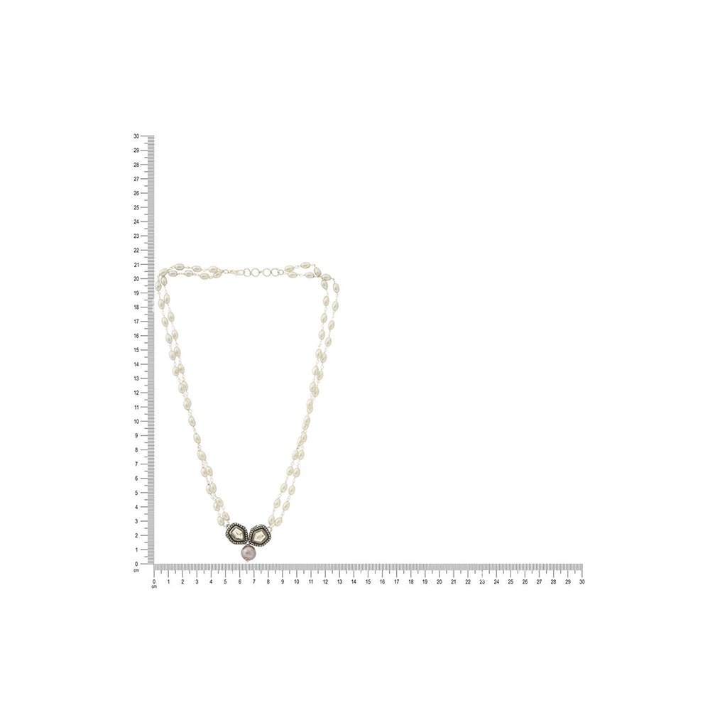 Ruby Raang Studio Beaded Chain With Kundan Drop Necklace -White