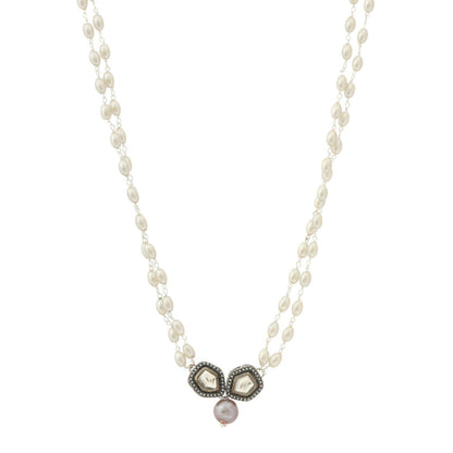 Ruby Raang Studio Beaded Chain With Kundan Drop Necklace -White